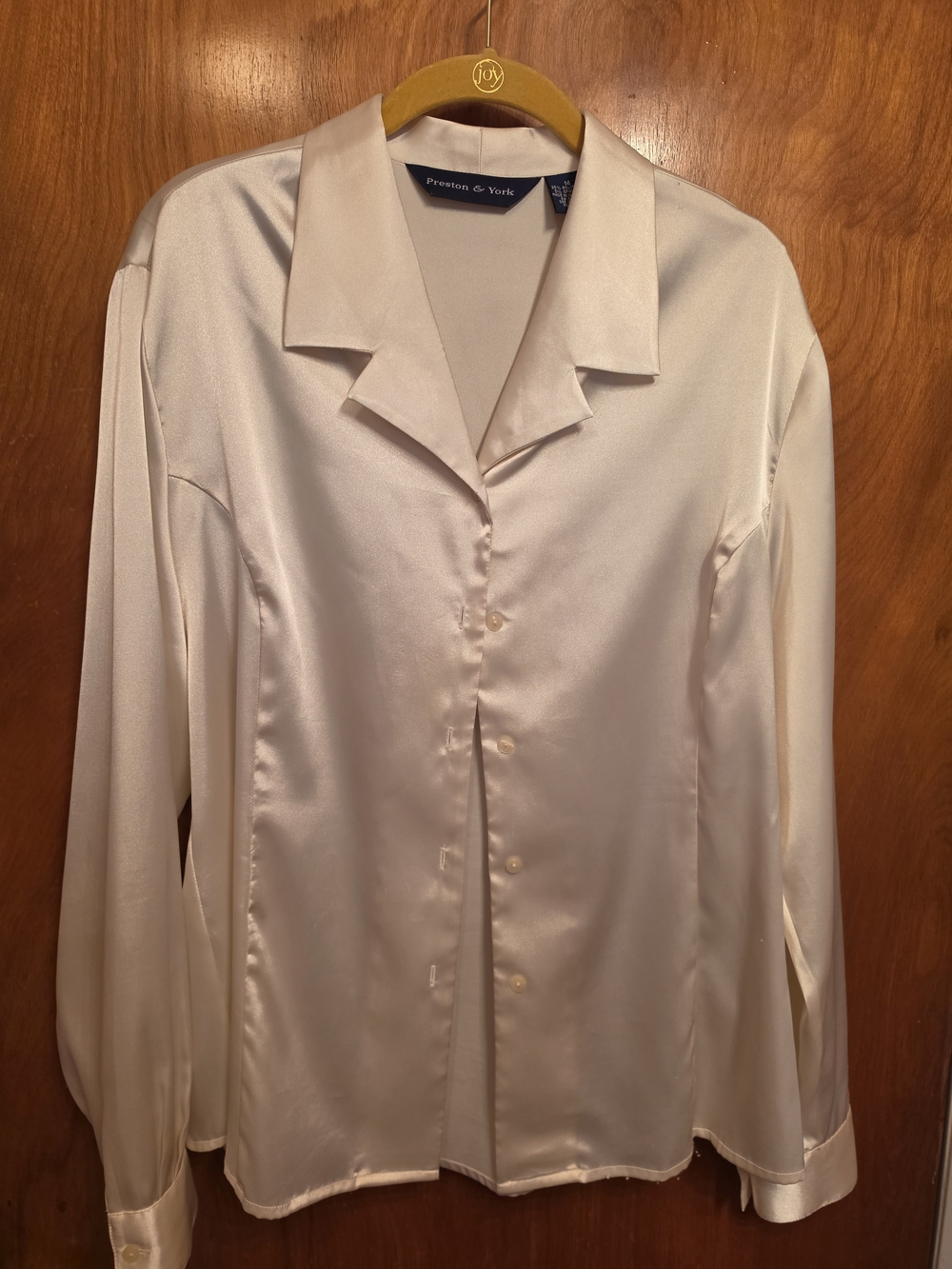 Vintage Preston & York Women's Cream Satin Button-Up Shirt